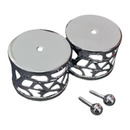 Chrome Mopstick Metal Ornament End Caps Pair 54mm